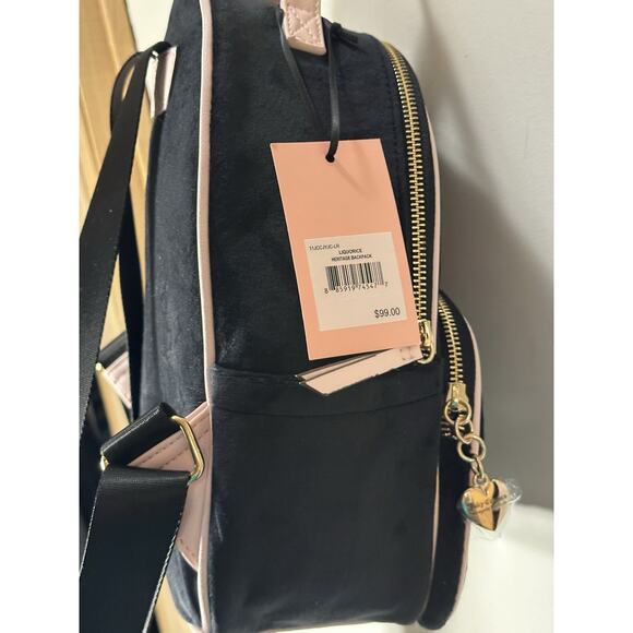 Juicy Couture Backpack, Retro Heritage Embroidered Bag - Black Velour & Pink NWT main image 6